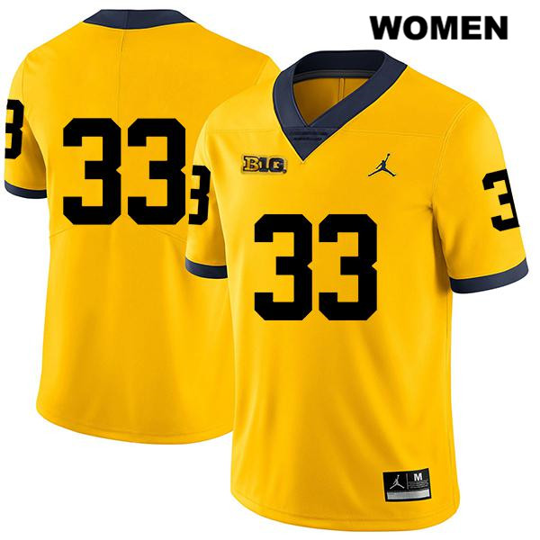 Women's NCAA Michigan Wolverines Camaron Cheeseman #33 No Name Yellow Jordan Brand Authentic Stitched Legend Football College Jersey HK25S76AK